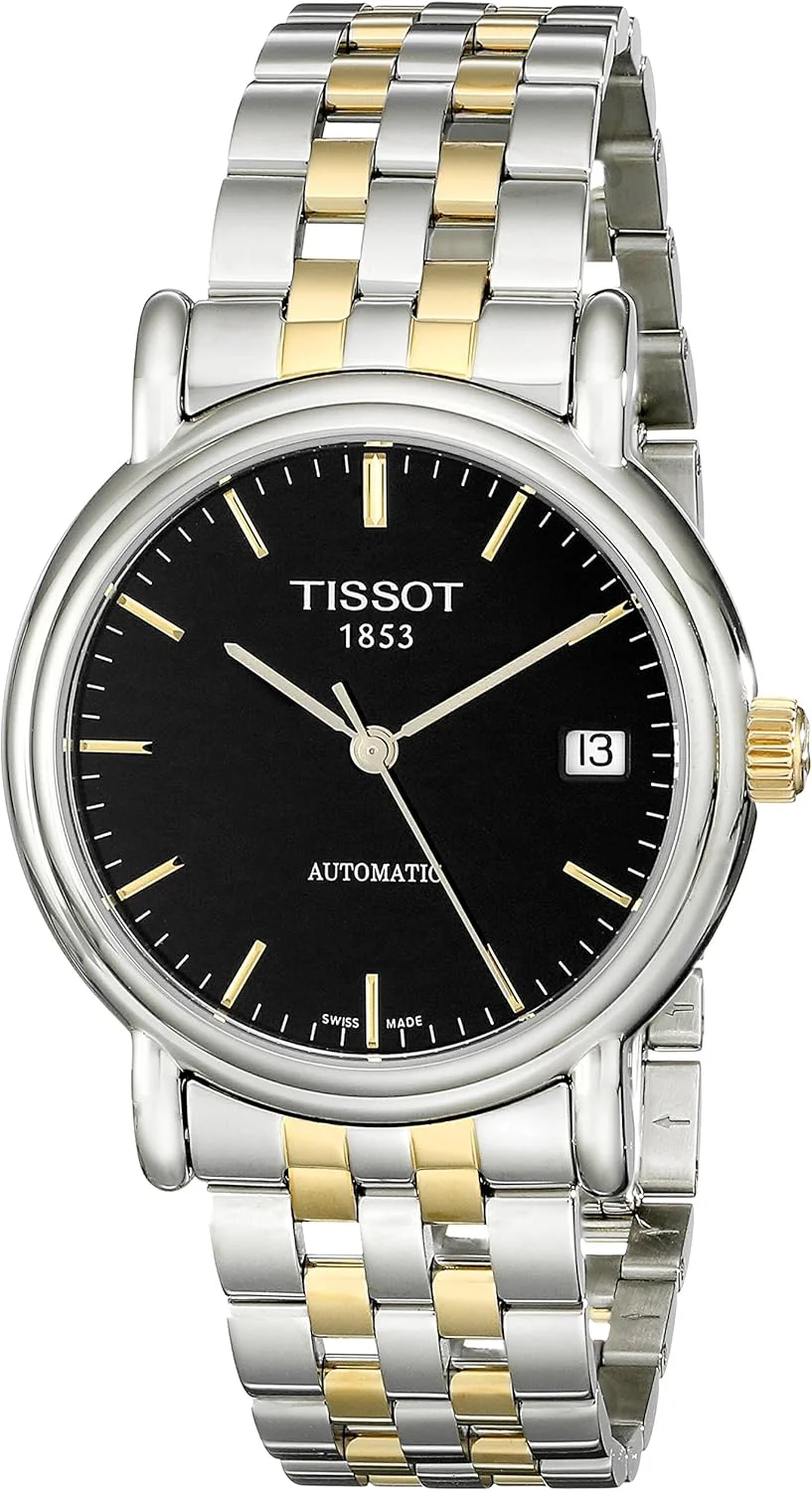 Tissot Carson Gents Black Dial Stainless Steel Bracelet Plated Watch, Black/Silver, Bracelet