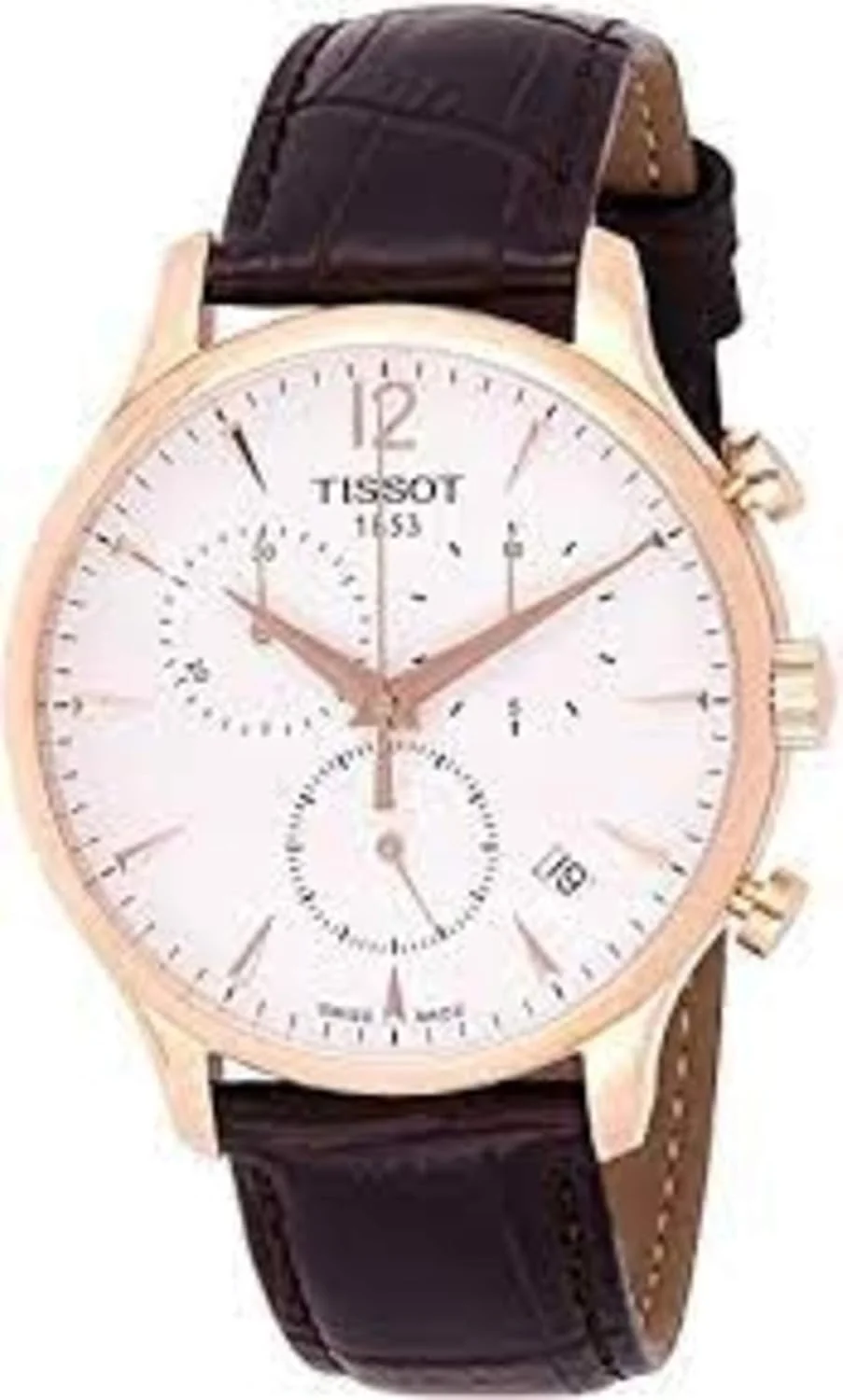 ساعت مچی مردانه تیسوت مدل New Tradition Classic Chronograph با روکش طلای رزگلد T063.617.36.037.00، بند