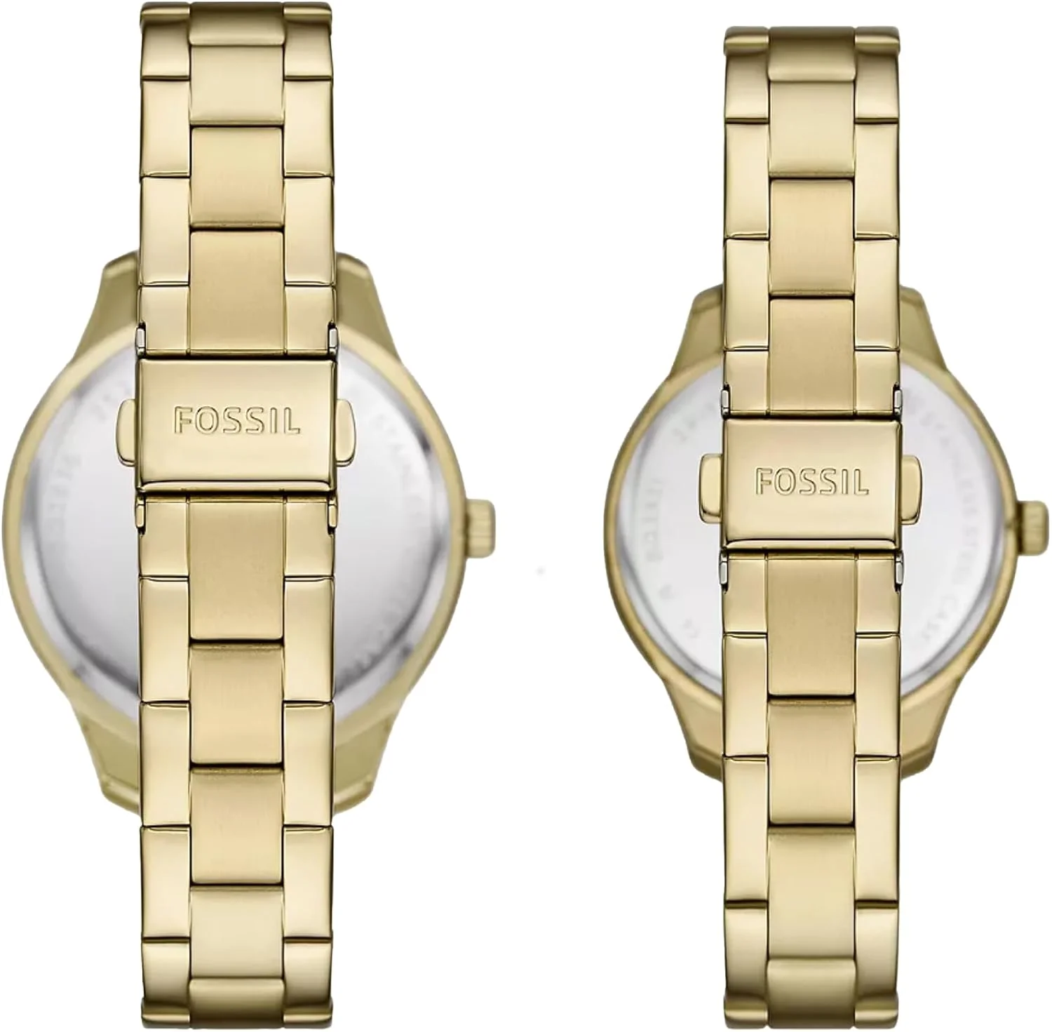 ست جعبه ساعت مچی زنانه و مردانه فسیل مدل BQ2829SET با روکش طلایی و استیل ضد زنگ