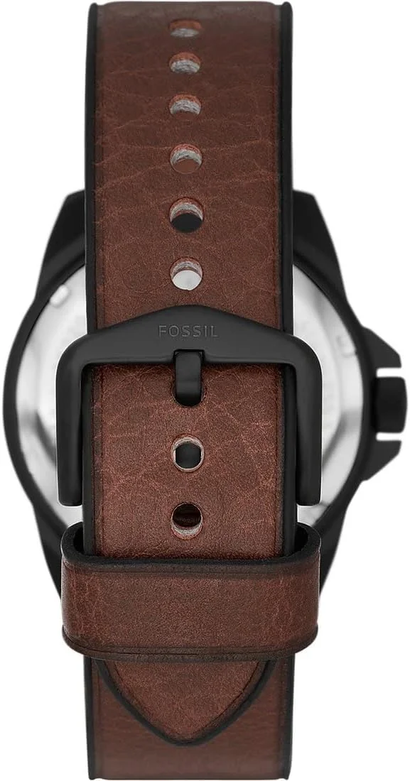 ساعت مچی مردانه فسیل مدل Bronson سه عقربه تاریخ دار بند چرمی قهوه ای تیره - FS5938 مشکی