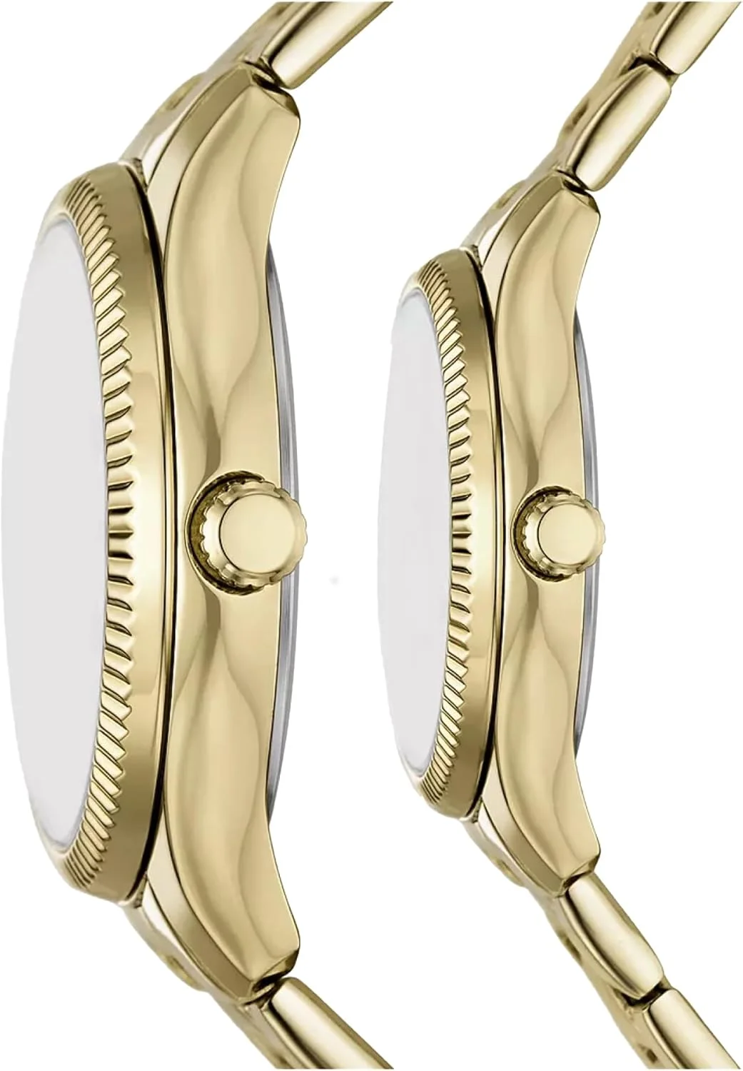 ست جعبه ساعت مچی زنانه و مردانه فسیل مدل BQ2829SET با روکش طلایی و استیل ضد زنگ