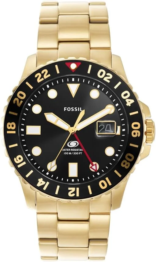 ساعت مچی مردانه فسیل بلو GMT استیل ضد زنگ طلایی - FS5990