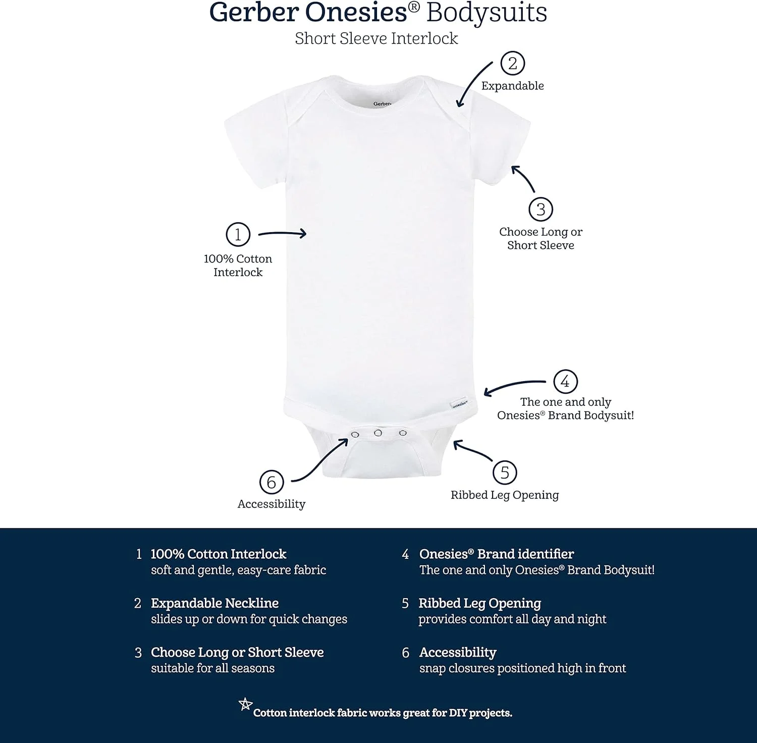 بادی آستین کوتاه نوزادی Gerber، بسته 5 عددی