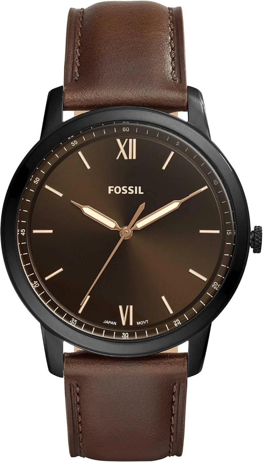 ساعت مچی مردانه فسیل مدل The Minimalist 3H با صفحه مشکی و بند چرمی آنالوگ - FS5551