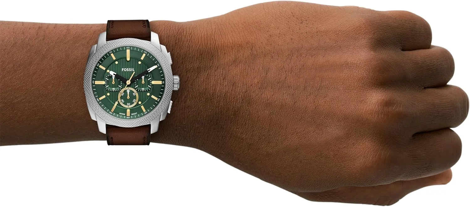 ساعت مچی مردانه فسیل مدل Machine Chronograph، استیل ضد زنگ، چرم قهوه ای/نقره ای/سبز، 44 میلی متر ساعت مچی مردانه فسیل مدل Machine Chronograph، استیل ضد زنگ، چرم قهوه ای/نقره ای/سبز، 44 میلی متر