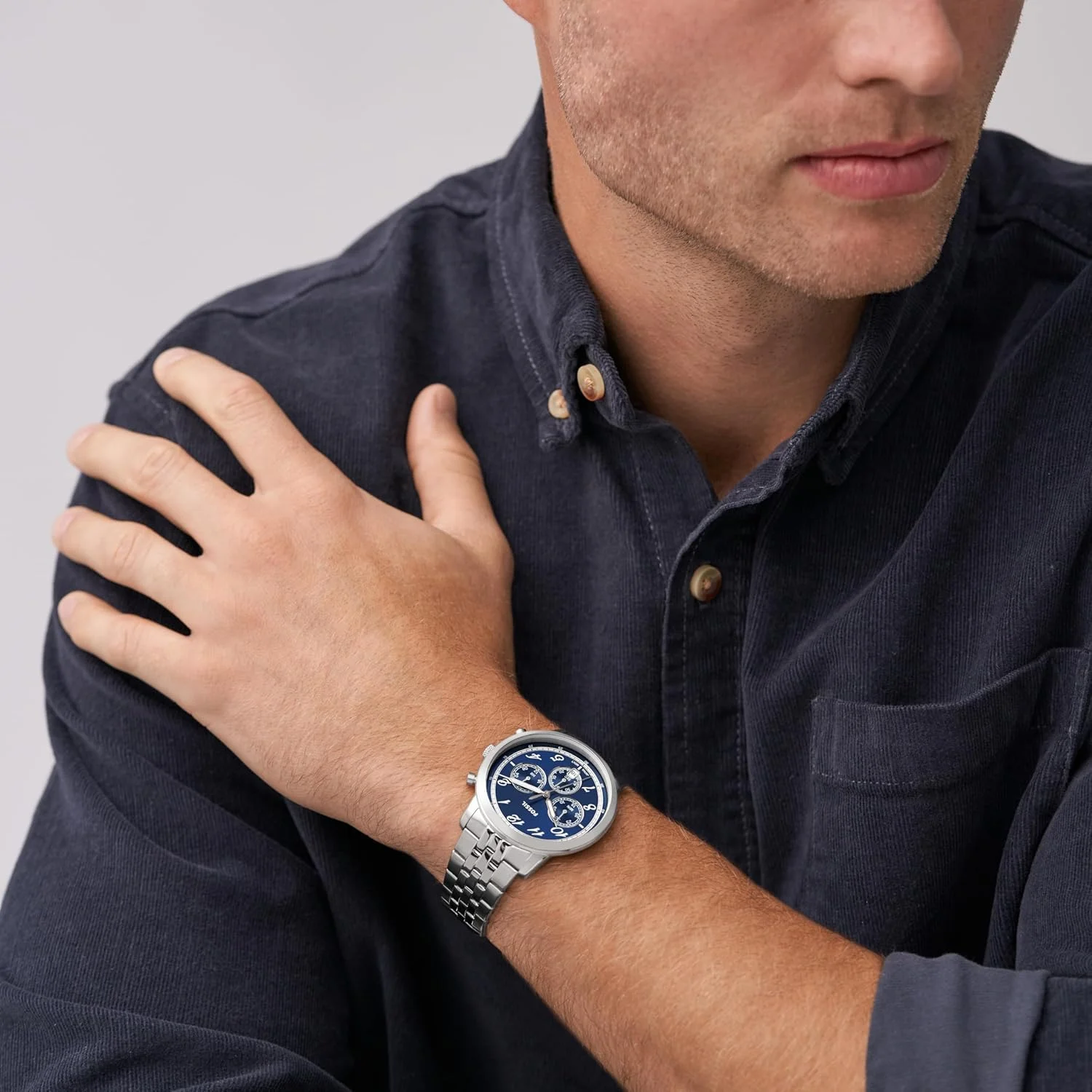 ساعت مچی مردانه فسیل Neutra Arabic Chronograph استیل ضد زنگ، رنگ: نقره ای/آبی عربی (مدل: FS6025) ساعت مچی مردانه فسیل Neutra Arabic Chronograph استیل ضد زنگ، رنگ: نقره ای/آبی عربی (مدل: FS6025)