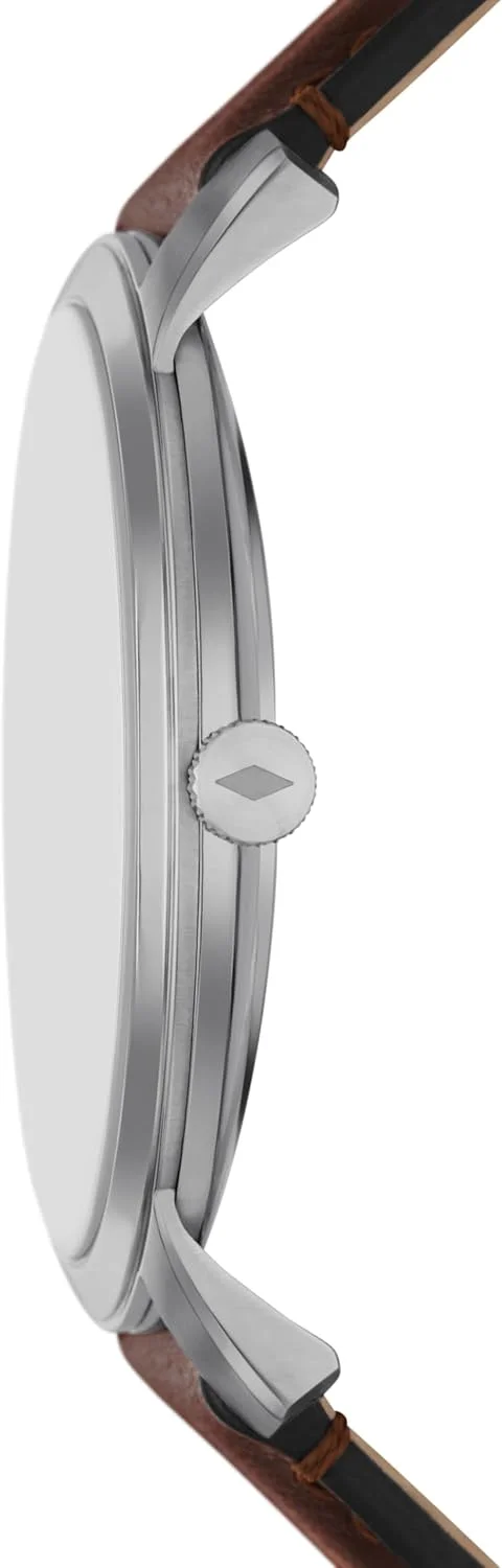 ست هدیه ساعت مچی مردانه فسیل مدل Minimalist Quartz با بند استیل و دستبند، رنگ: نقره ای/ست دستبند قهوه ای (مدل: FS6019SET)