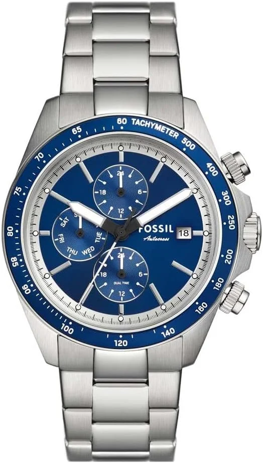 ساعت مچی مردانه آنالوگ چند منظوره FOSSIL BQ2869 Autocross کوارتز، قطر قاب 42 میلی متر، نقره ای/آبی