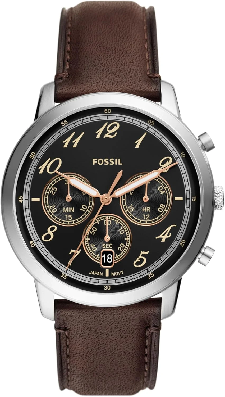 ساعت مچی مردانه فسیل مدل Neutra Arabic Chronograph با بند استیل ضد زنگ، رنگ: نقره ای/قهوه ای/مشکی عربی (مدل: FS6024)