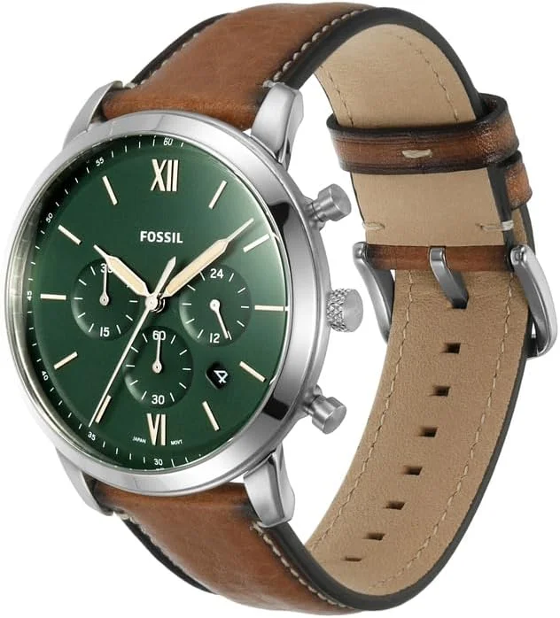 ساعت مچی مردانه فسیل مدل FS5963 Neutra Chronograph با بند چرمی اکو قهوه ای، نقره ای، سایز 21 میلی متر، قهوه ای