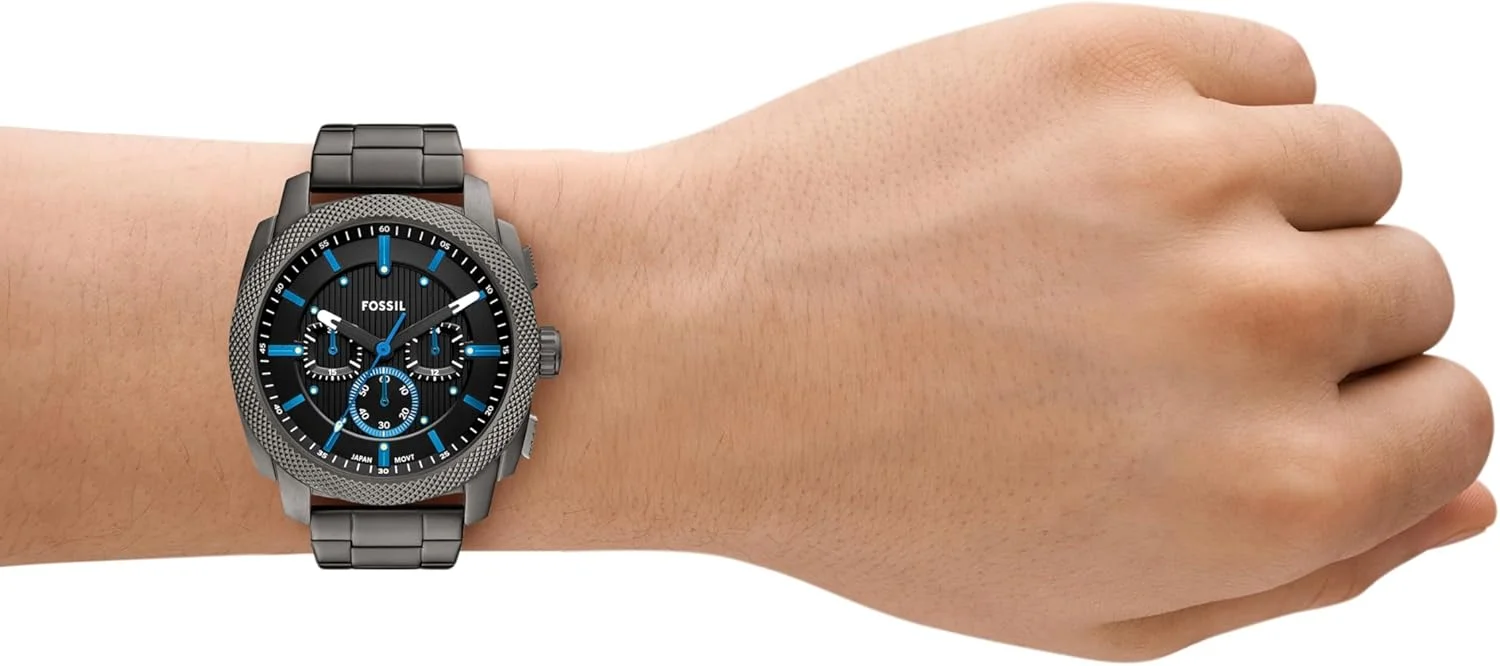 ساعت مچی مردانه فسیل مدل Machine Chronograph، استیل ضد زنگ دودی، خاکستری تفنگی