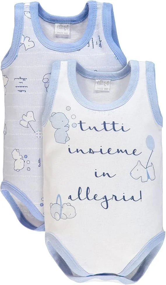 لباس زیر نوزادی رکابی Ellepi، پنبه ای، مناسب نوزاد دختر و پسر، بدون آستین، لباس زیر تابستانی، لباس زیر نوزاد، آبی آسمانی، 9 ماه