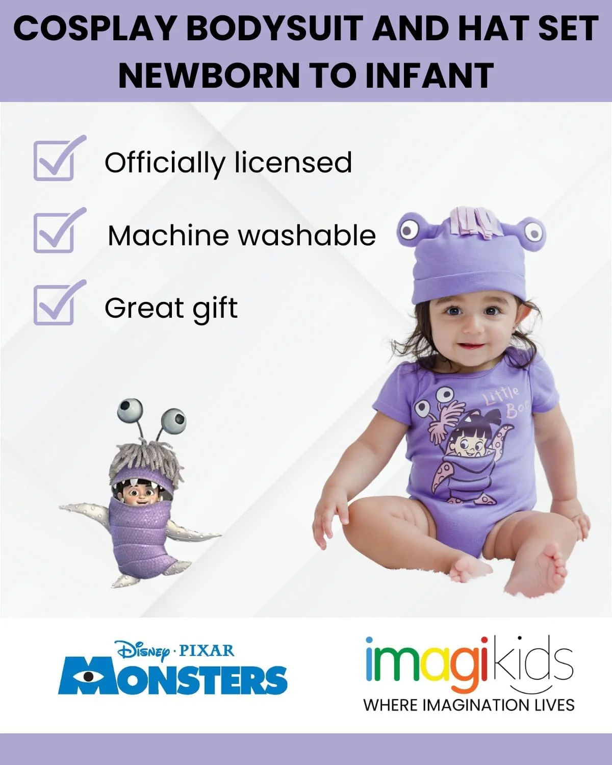 ست بادی و کلاه نوزادی دخترانه دیزنی Monsters Inc. Boo، مناسب برای 3 تا 6 ماه ست بادی و کلاه نوزادی دخترانه دیزنی Monsters Inc. Boo، مناسب برای 3 تا 6 ماه