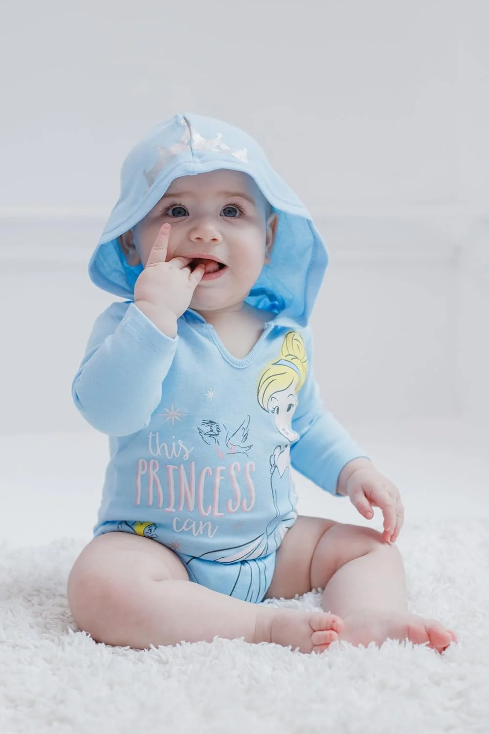 بادی کلاه دار آستین بلند پرنسس های دیزنی سیندرلا، بل و آریل، 3 عددی، مناسب نوزاد دختر 18 ماهه