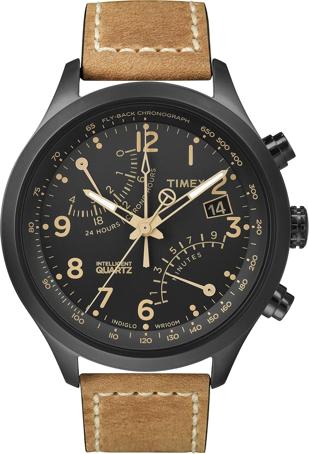 ساعت هوشمند کوارتز مردانه Timex با صفحه نمایش کرنوگراف Fly-Back و بند چرمی