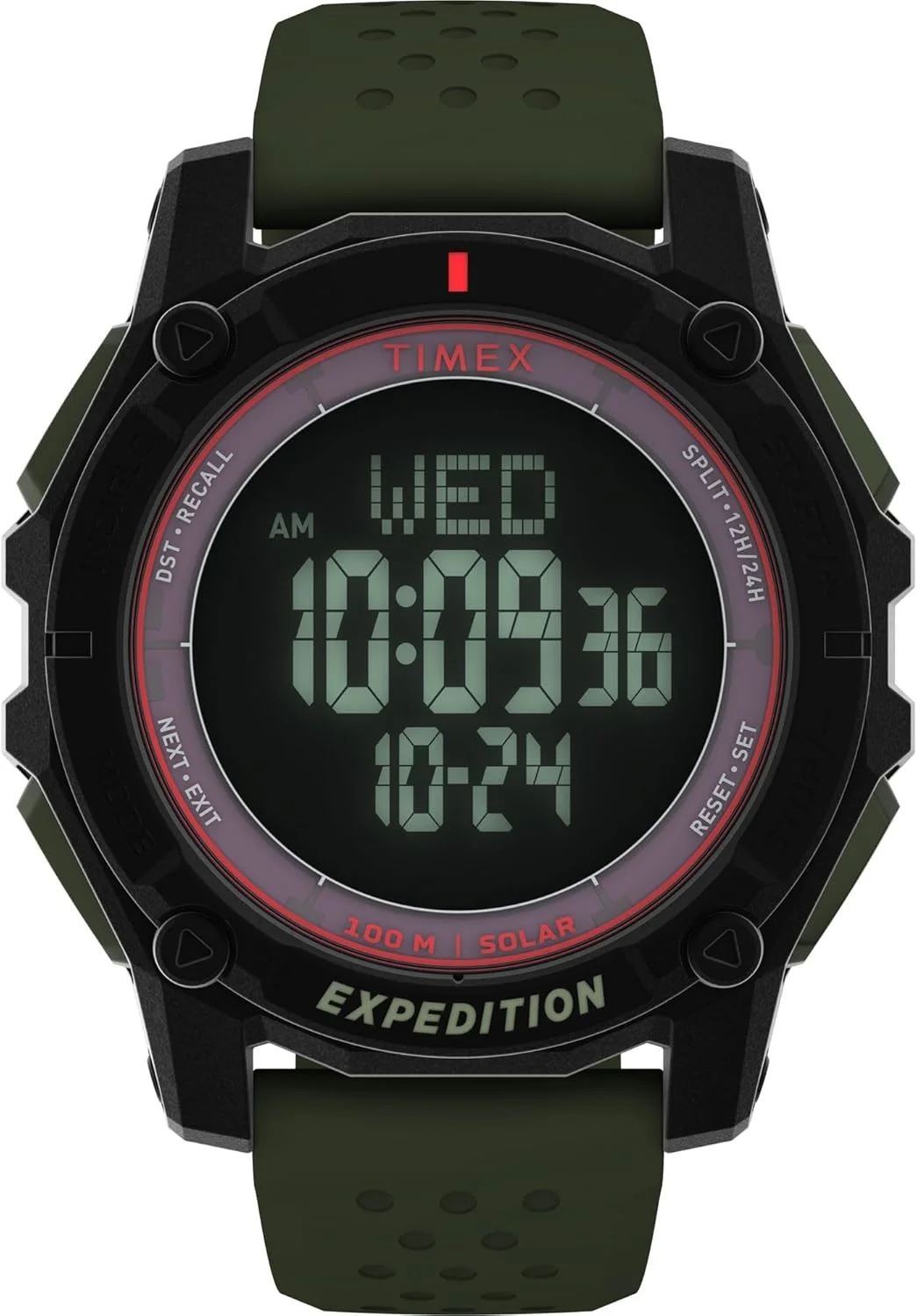 ساعت مردانه Timex Expedition Ridge با قطر 49 میلی‌متر - بند سبز، صفحه نمایش دیجیتال نگاتیو، قاب مشکی