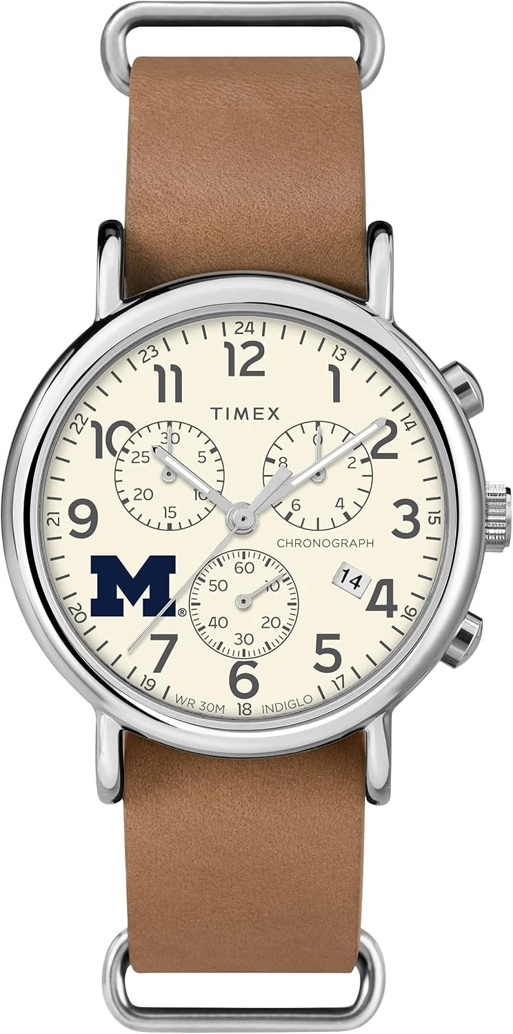 ساعت مچی مردانه تایمکس مدل Tribute Collegiate Weekender Chrono با بند چرمی کوارتز 40 میلی‌متری