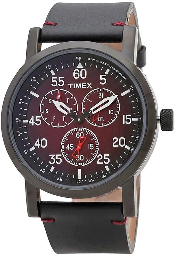 ساعت مچی مردانه آنالوگ Timex با صفحه مشکی - TWEG16604 چرم اصل، بند مشکی، مشکی، سایز آزاد، کلاسیک