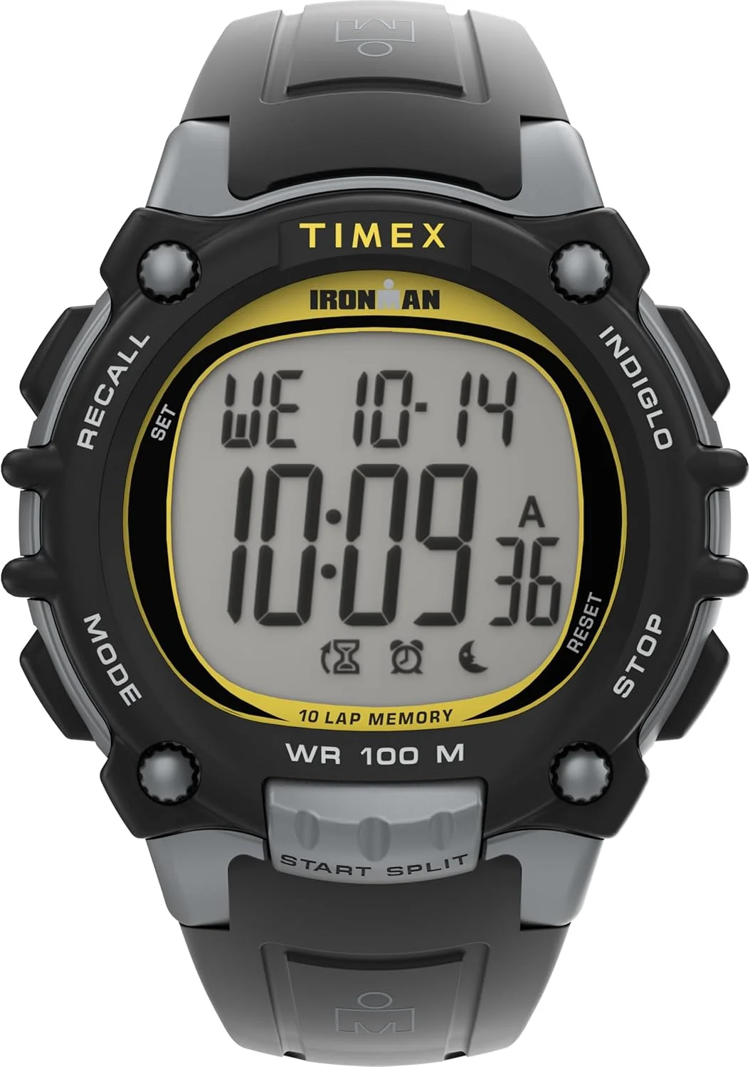 ساعت مچی مردانه تایمکس Ironman Essential با بند پلی اورتان مشکی 44 میلی متری، صفحه دیجیتال، قاب خاکستری مدل TW5M64600، خاکستری