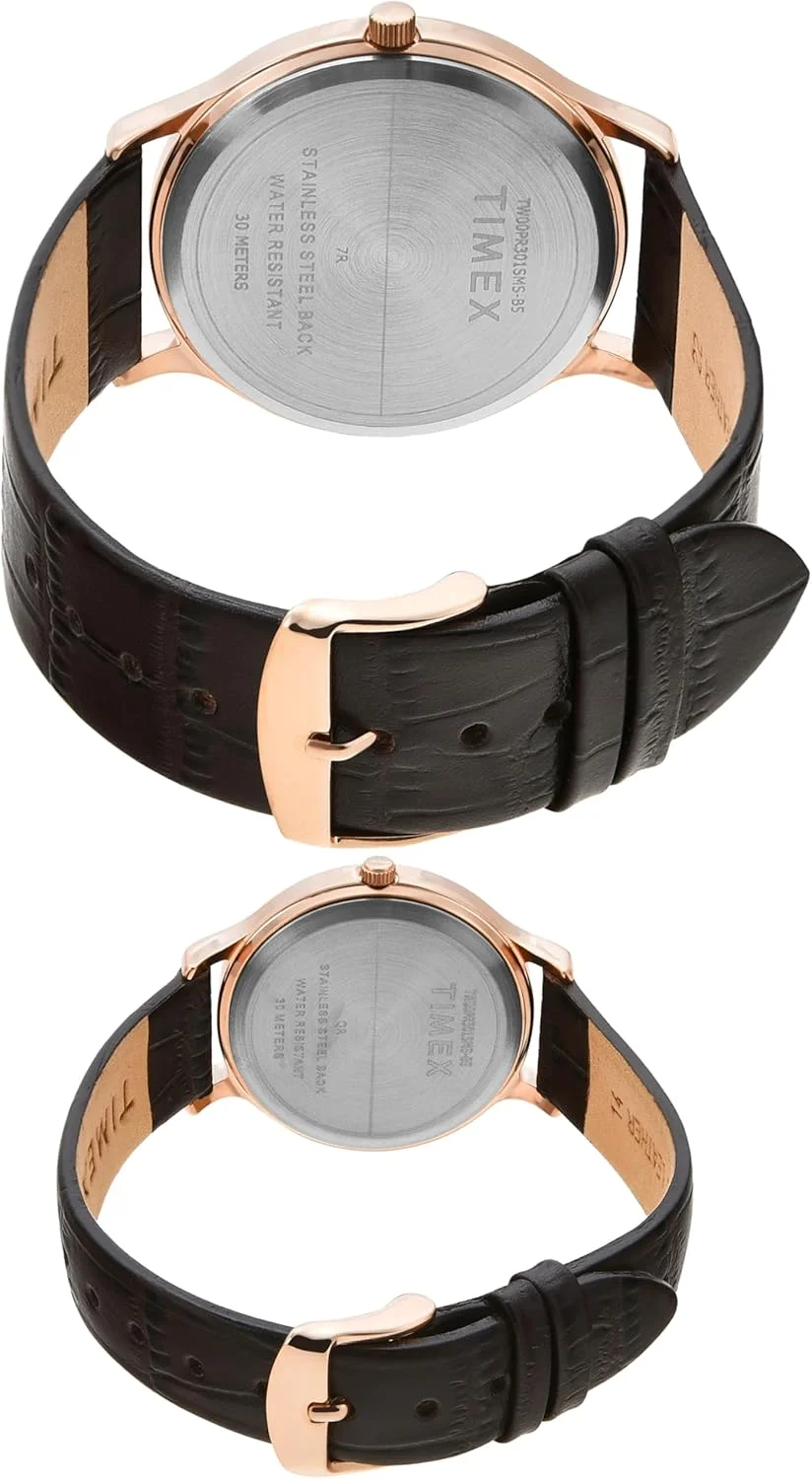 ساعت آنالوگ کلاسیک TIMEX برای زنانه و مردانه با صفحه گرد مشکی و بند چرمی قهوه ای ضد آب - TW00PR301 ساعت آنالوگ کلاسیک TIMEX برای زنانه و مردانه با صفحه گرد مشکی و بند چرمی قهوه ای ضد آب - TW00PR301