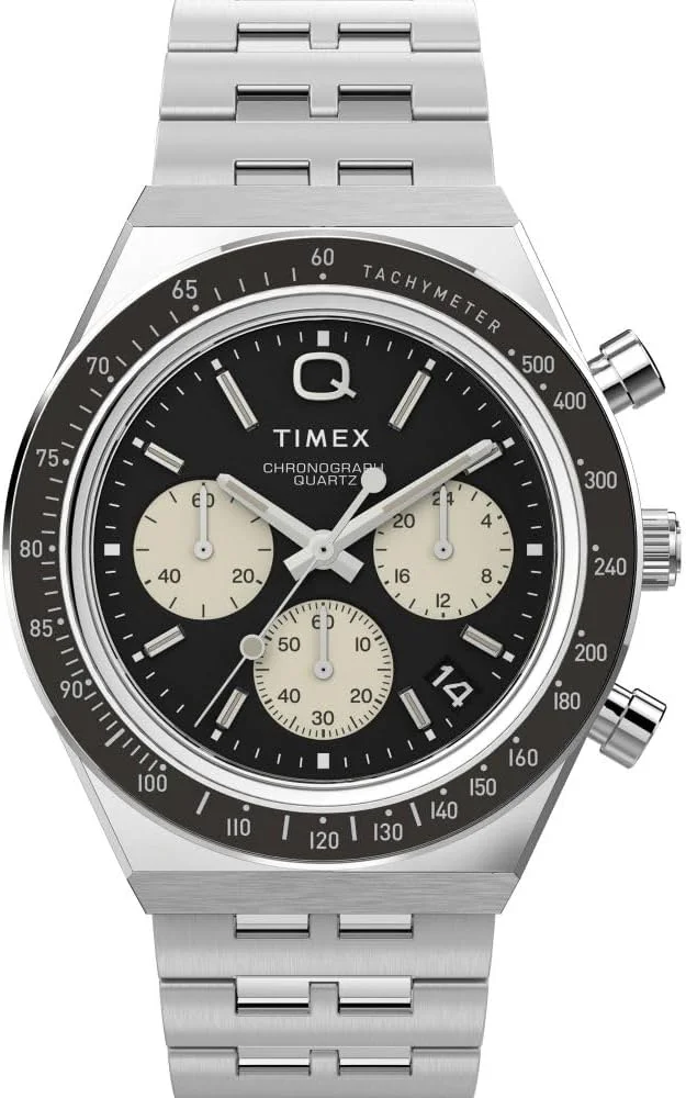 ساعت مچی مردانه آنالوگ TIMEX Q با صفحه گرد، مشکی تیره، یک تکه، کلاسیک
