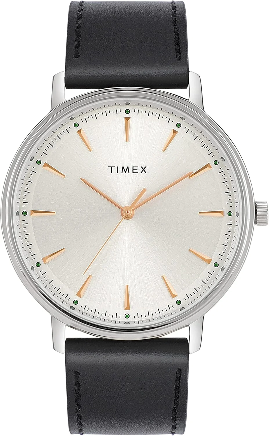 ساعت مچی آنالوگ مردانه TIMEX با صفحه نقره ای گرد و بند چرمی مشکی مقاوم در برابر آب - TWTG80SMU19