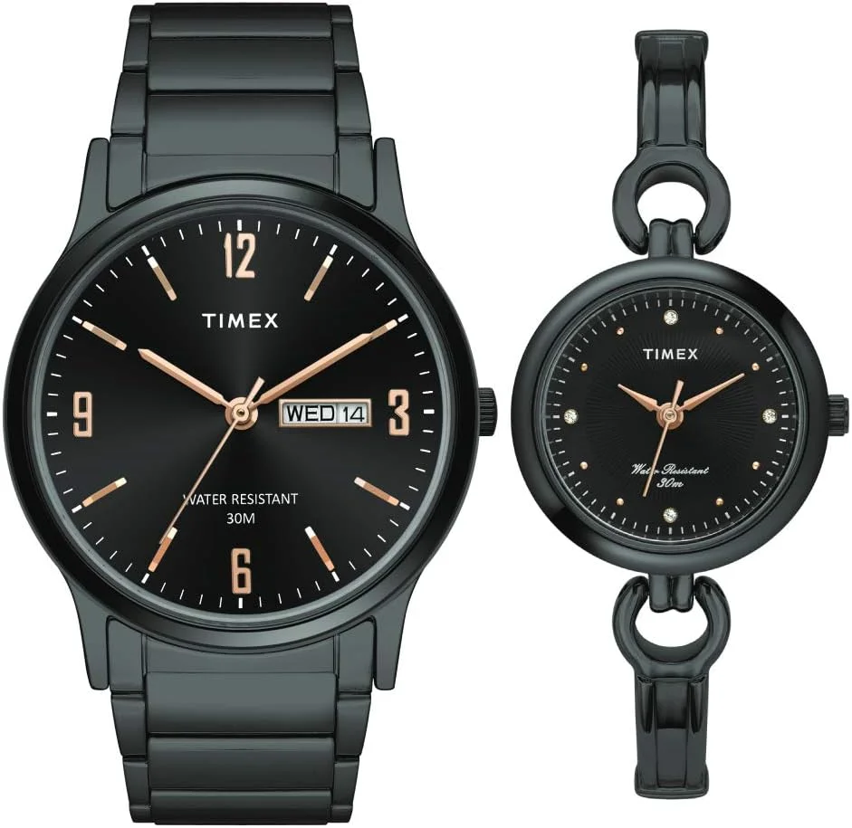 ساعت آنالوگ کلاسیک TIMEX برای زنانه و مردانه با صفحه گرد و ضد آب، مشکی، ساعت آنالوگ