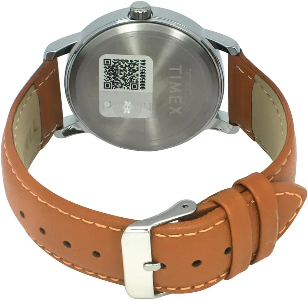 ساعت مچی آنالوگ مردانه TIMEX با صفحه گرد آبی و بند چرمی قهوه ای، ضد آب - مدل TWTG31SMU01