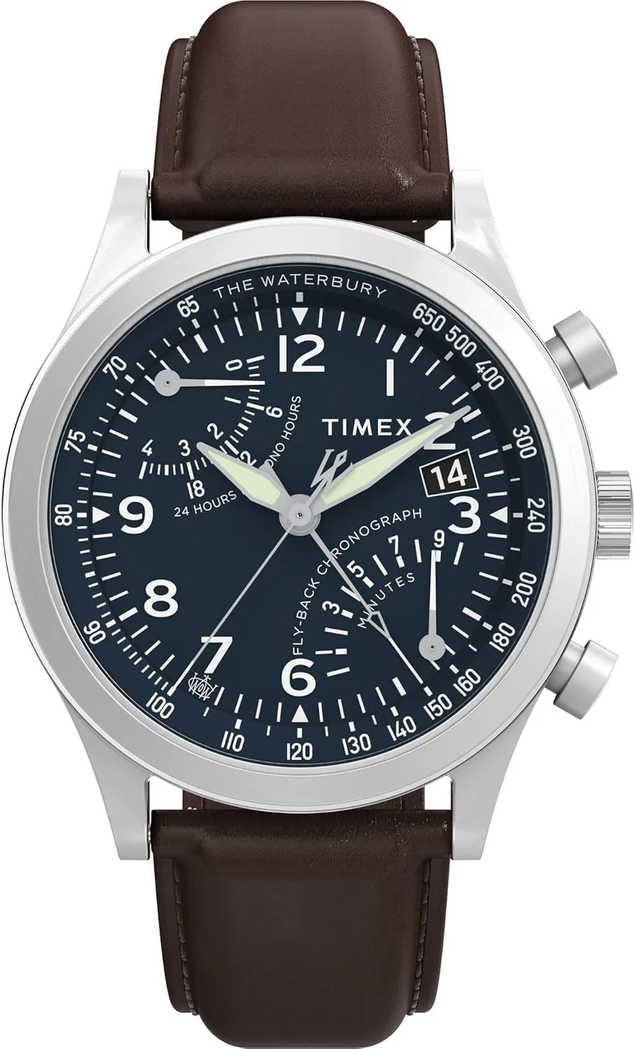 ساعت مچی آنالوگ مردانه TIMEX Waterbury Traditional با صفحه گرد آبی و بند پلاستیکی قهوه ای مقاوم در برابر آب - TW2W47900UJ