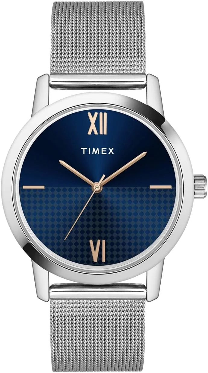 ساعت مچی آنالوگ مردانه TIMEX با صفحه گرد آبی و بند استیل ضد زنگ نقره ای مقاوم در برابر آب - TWTG31SMU05