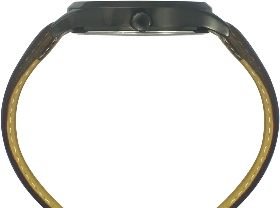 ساعت مچی آنالوگ مردانه TIMEX با صفحه گرد مشکی و بند چرمی قهوه ای مقاوم در برابر آب - TWHG03SMU13