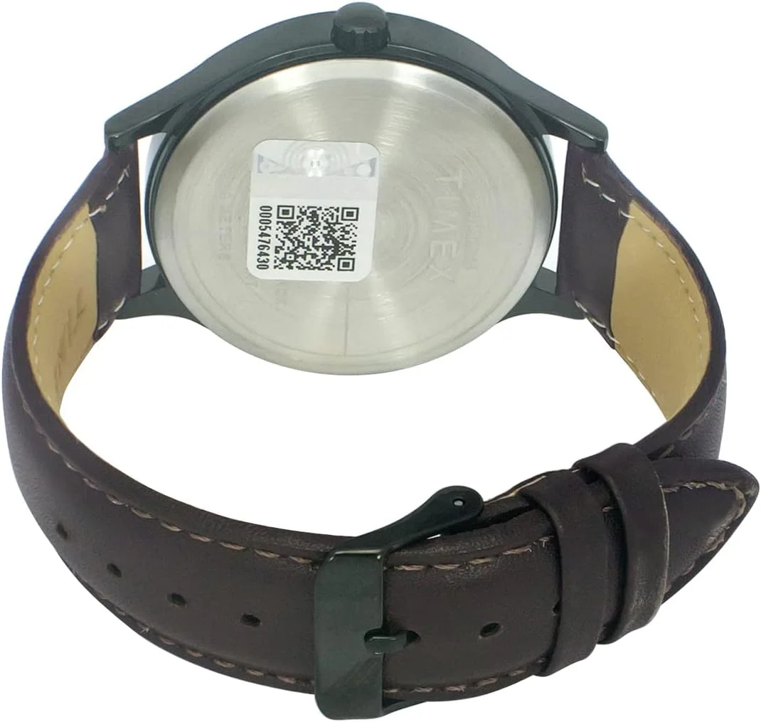 ساعت مچی آنالوگ مردانه TIMEX با صفحه گرد مشکی و بند چرمی قهوه ای مقاوم در برابر آب - TWHG03SMU13