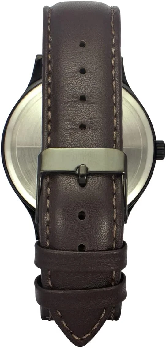 ساعت مچی آنالوگ مردانه TIMEX با صفحه گرد مشکی و بند چرمی قهوه ای مقاوم در برابر آب - TWHG03SMU13