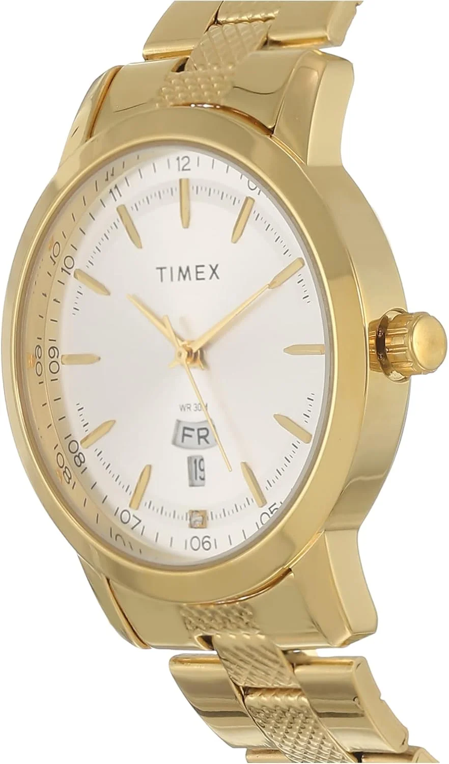 ساعت مچی آنالوگ مردانه TIMEX Classics با صفحه گرد نقره ای و بند دستبند استیل ضد زنگ طلایی مقاوم در برابر آب - TW000G915