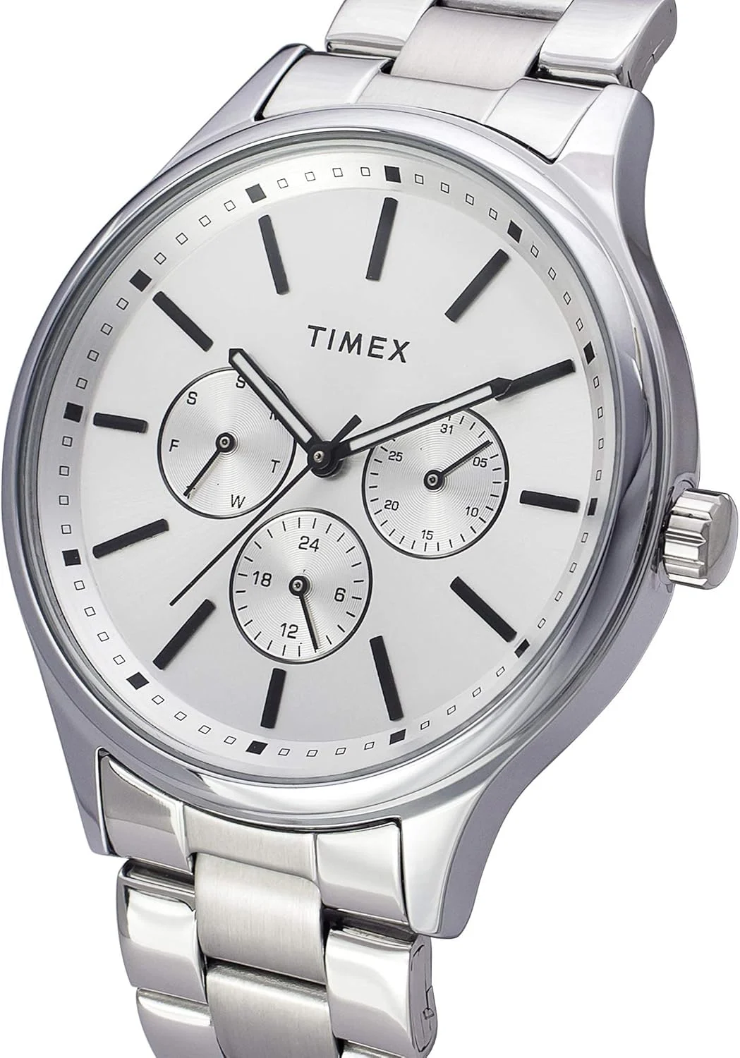 ساعت مچی آنالوگ مردانه TIMEX با صفحه گرد و ضد آب، نقره ای، کلاسیک