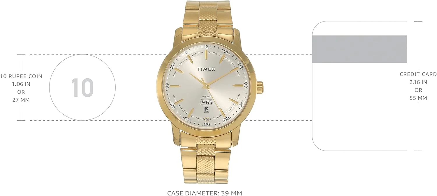 ساعت مچی آنالوگ مردانه TIMEX Classics با صفحه گرد نقره ای و بند دستبند استیل ضد زنگ طلایی مقاوم در برابر آب - TW000G915