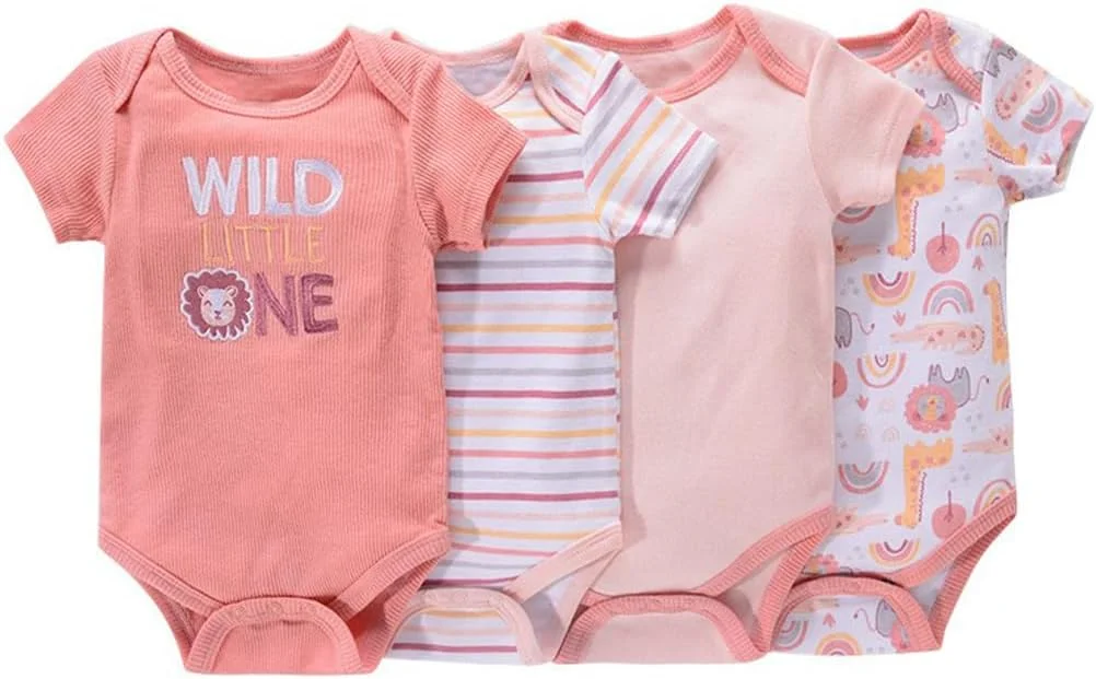 ست 4 عددی بادی نوزادی آستین کوتاه BRONG، لباس خواب تابستانی، لباس یکسره نوزاد 100% پنبه، رامپر نوزادی 0-12 ماه ست 4 عددی بادی نوزادی آستین کوتاه BRONG، لباس خواب تابستانی، لباس یکسره نوزاد 100% پنبه، رامپر نوزادی 0-12 ماه