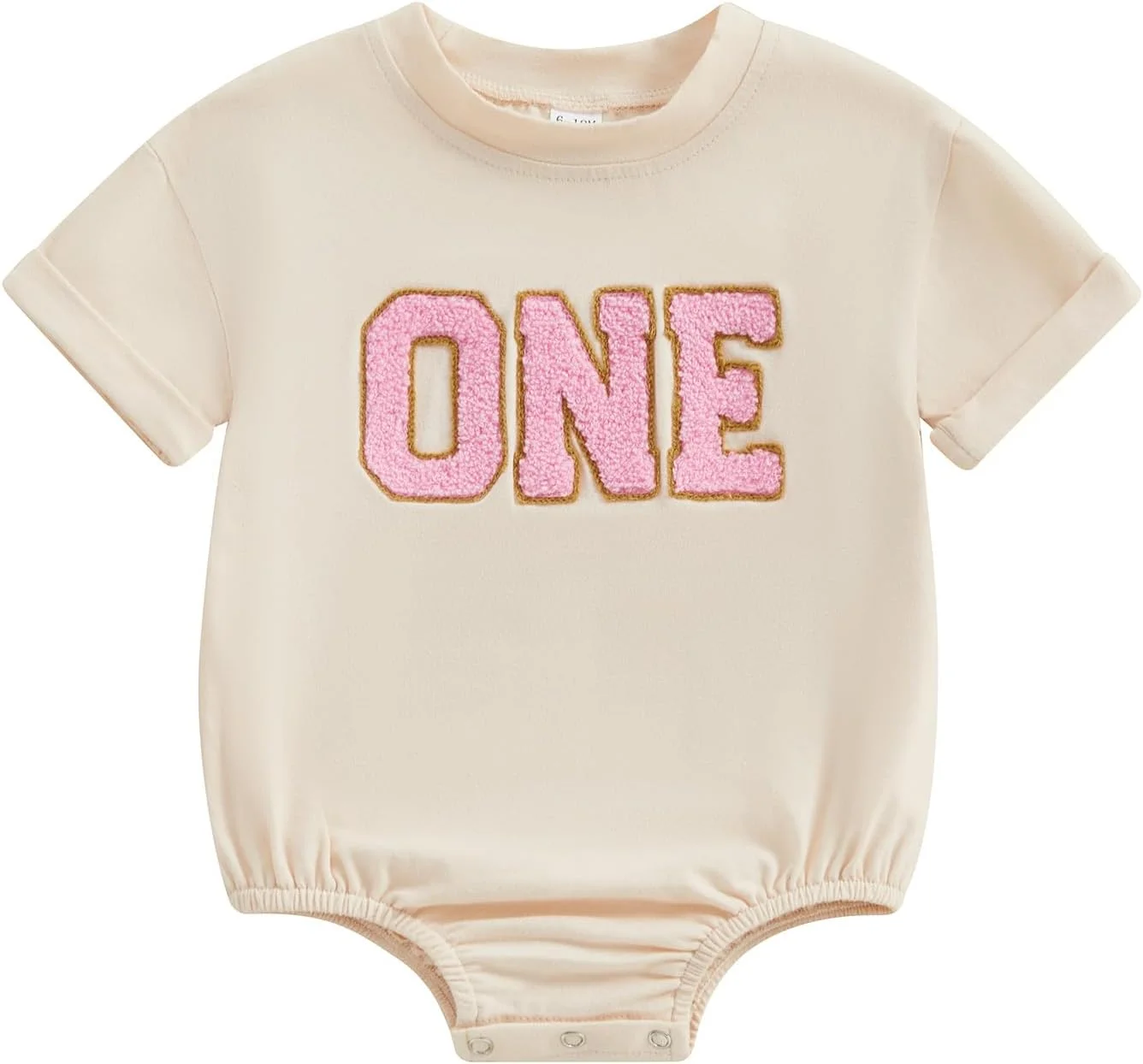 بادی آستین کوتاه نوزادی دخترانه و پسرانه بولینگنا طرح گلدوزی حروف مناسب تولد یک سالگی