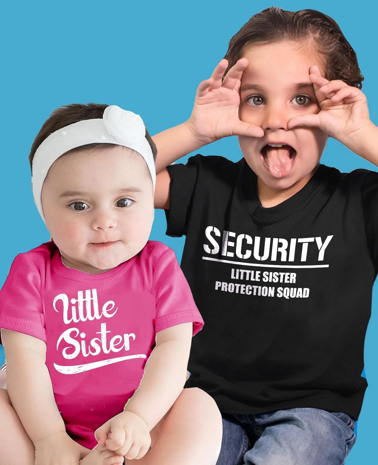 ست تی شرت و بادی نوزادی بامزه تیم امنیتی خواهر بزرگتر و خواهر کوچکتر، لباس های ست خواهر و برادری برای کودکان نوپا