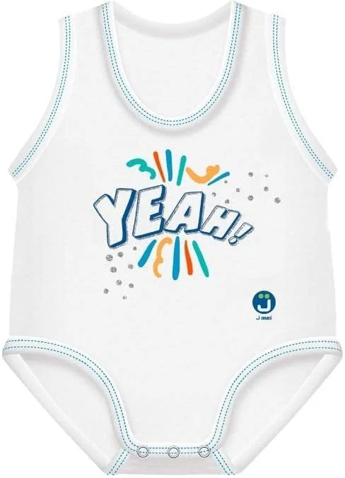 تاپ رکابی بدون آستین لباس نوزاد J Bimbi، سایز صفر تا 36 ماه، پنبه ارگانیک - طرح Yeah!، آبی، 0-36 ماهگی