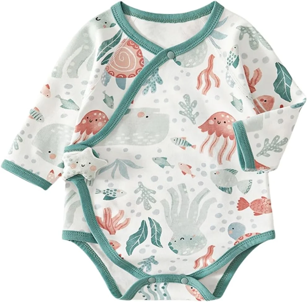 بادی آستین بلند کیمونویی نوزادی بینیداکلینگ با بستن چسبی طرح حیوانات بامزه