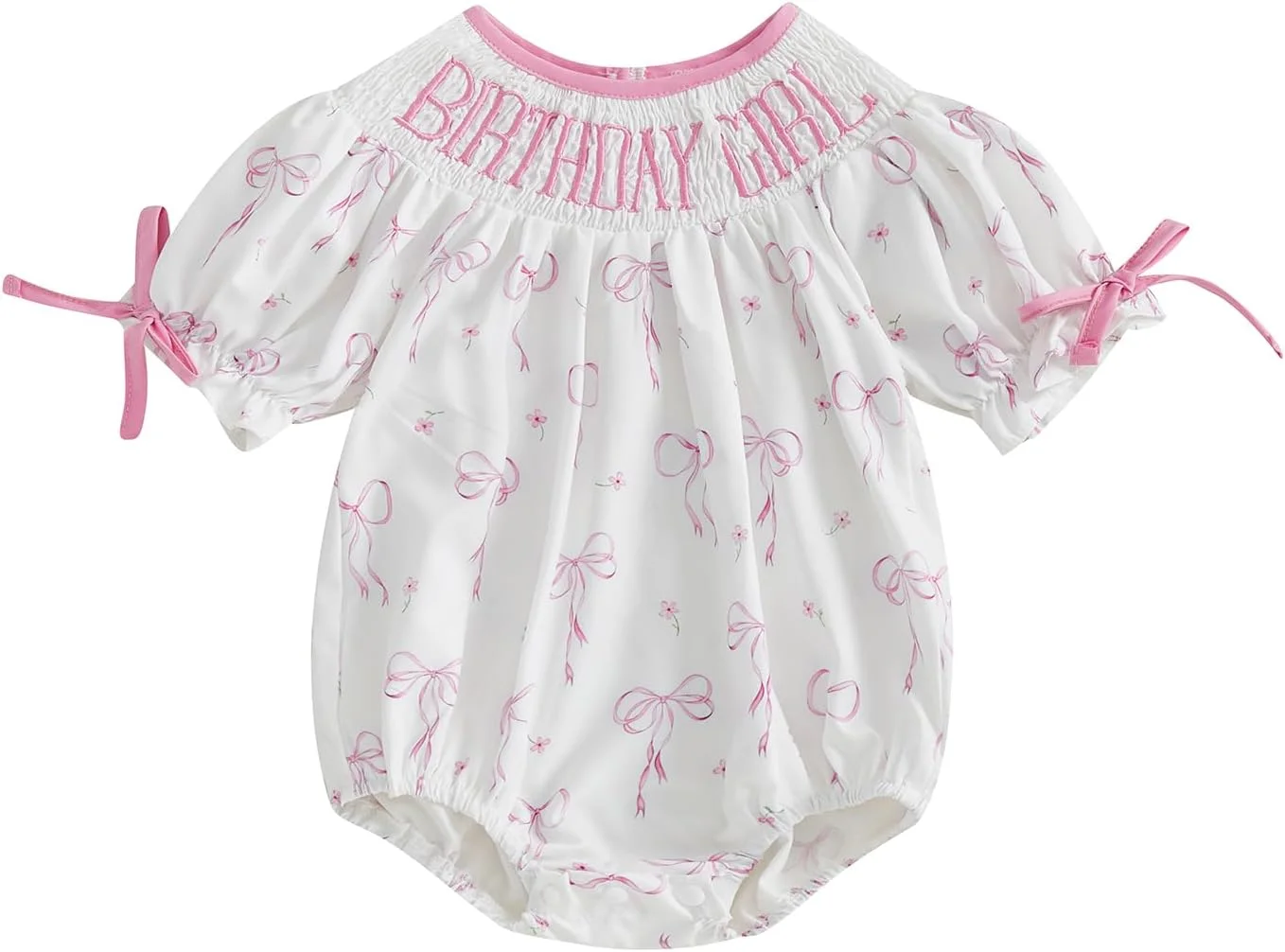 لباس تولد یک سالگی نوزاد دخترانه، لباس با طرح پاپیون، رامپر آستین کوتاه اسموکد، تاپ سرهمی