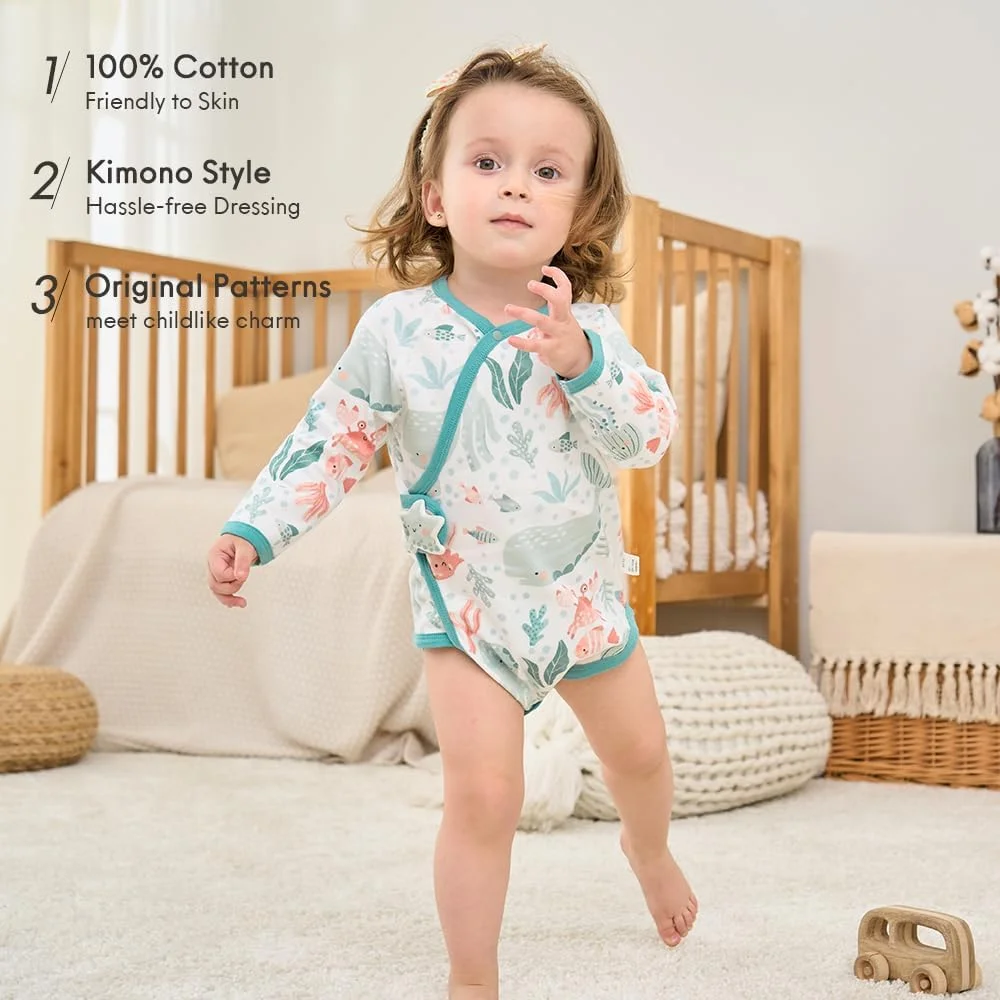 بادی آستین بلند کیمونویی نوزادی بینیداکلینگ با بستن چسبی طرح حیوانات بامزه بادی آستین بلند کیمونویی نوزادی بینیداکلینگ با بستن چسبی طرح حیوانات بامزه