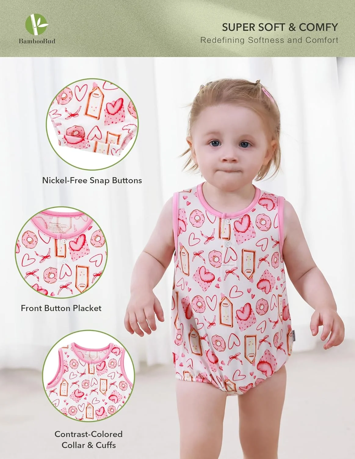 بادی های بدون آستین نوزادی بامبو باد، تاپ، لباس خواب چسبان، لباس خواب نوزاد و نوپا، لباس خواب унисекс نوزاد NB-24M