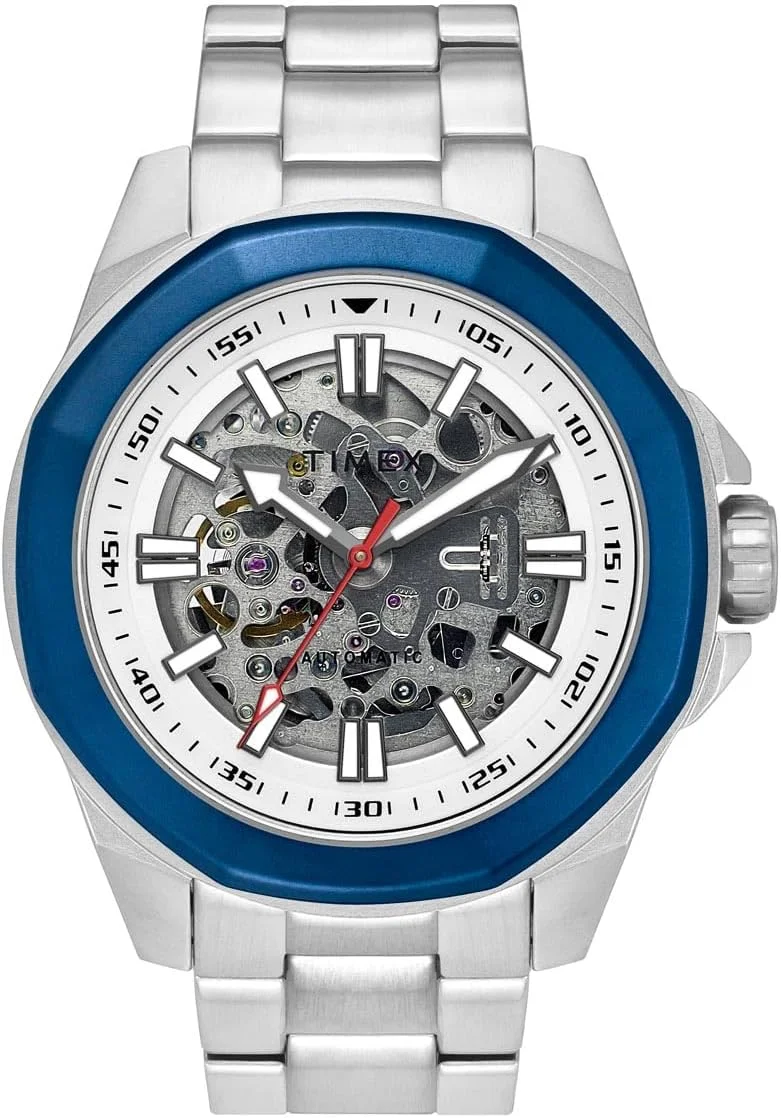 ساعت مچی آنالوگ مردانه TIMEX با صفحه گرد نقره ای و بند دستبند استیل ضد زنگ نقره ای مقاوم در برابر آب - TWEG24100