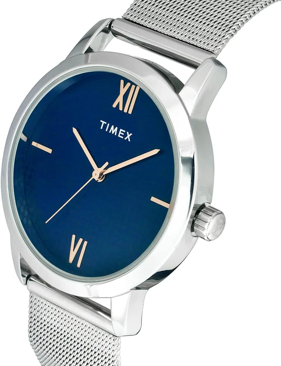 ساعت مچی آنالوگ مردانه TIMEX با صفحه گرد آبی و بند استیل ضد زنگ نقره ای مقاوم در برابر آب - TWTG31SMU05