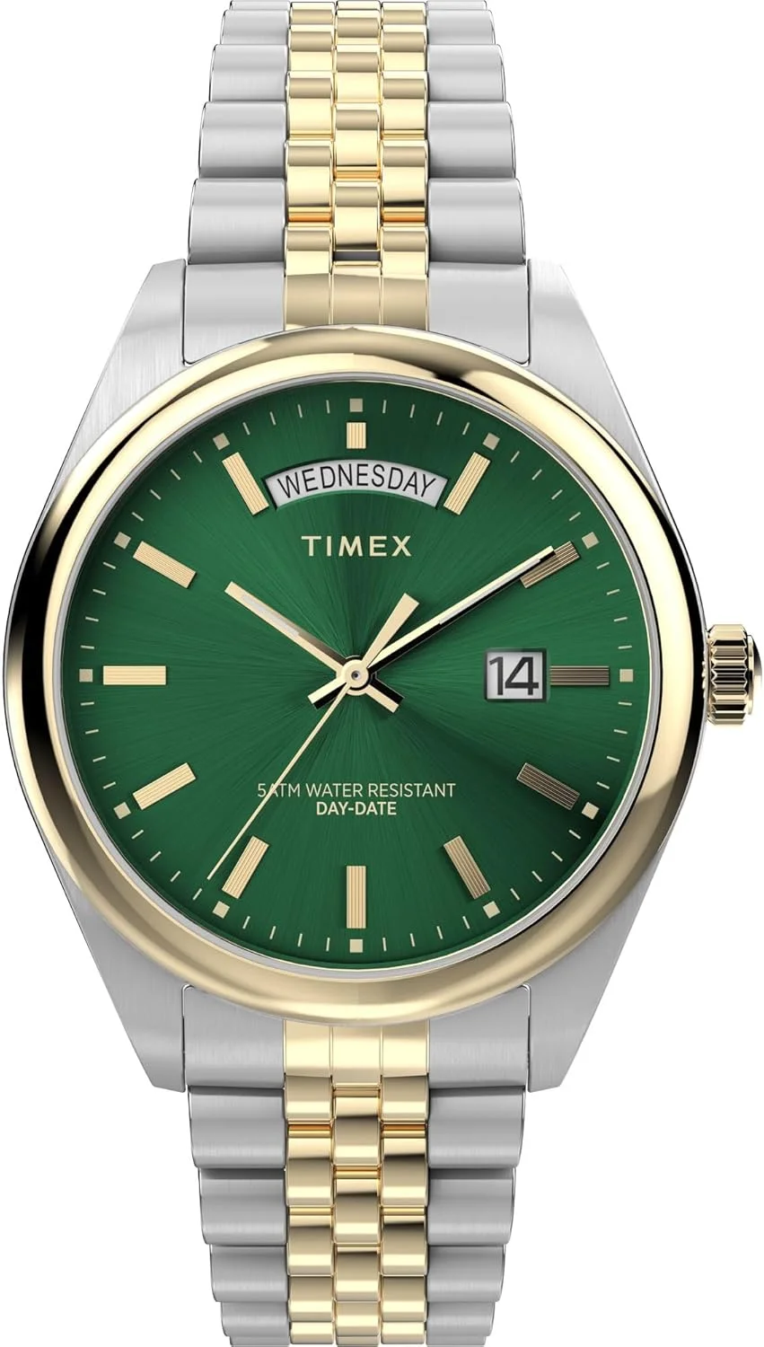 ساعت مچی آنالوگ مردانه TIMEX Legacy با صفحه گرد سبز و بند دستبند استیل ضد زنگ چند رنگ مقاوم در برابر آب - TW2W42800UJ