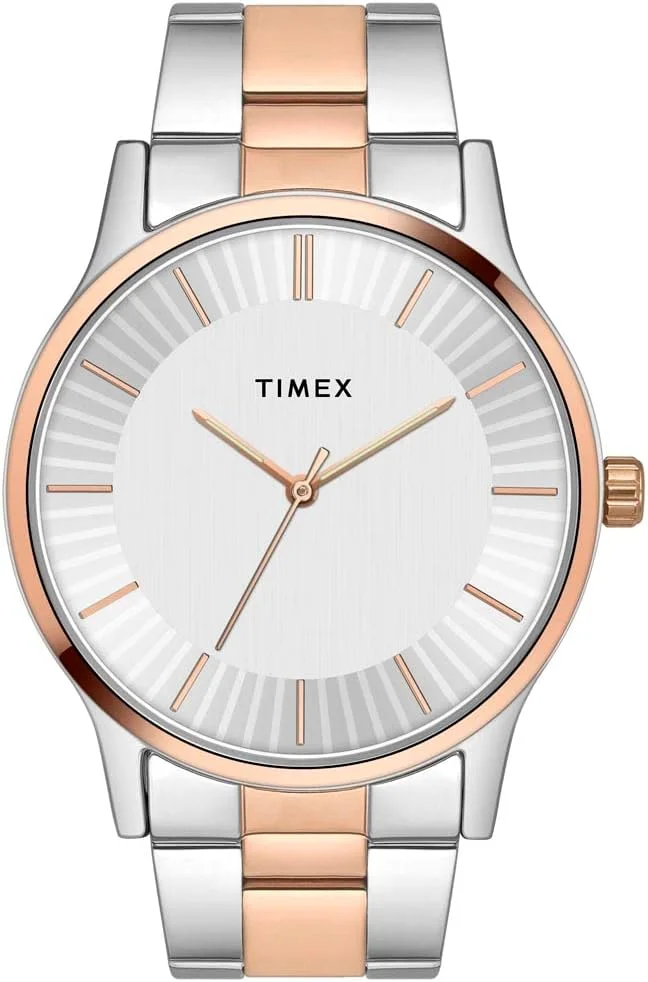ساعت مچی آنالوگ مردانه TIMEX با صفحه نقره ای گرد و بند دستبند استیل دو رنگ مقاوم در برابر آب - TW0TG8308
