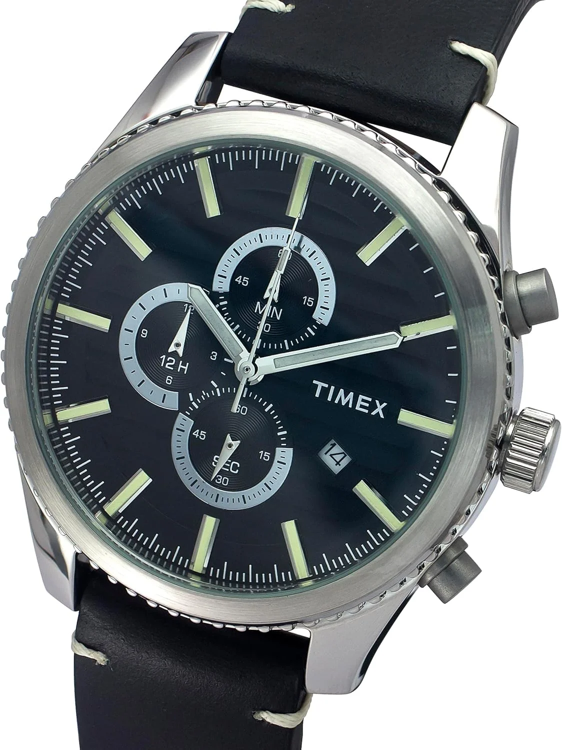 ساعت مچی آنالوگ مردانه TIMEX با صفحه گرد مشکی و بند چرمی مشکی مقاوم در برابر آب - TWEG19500