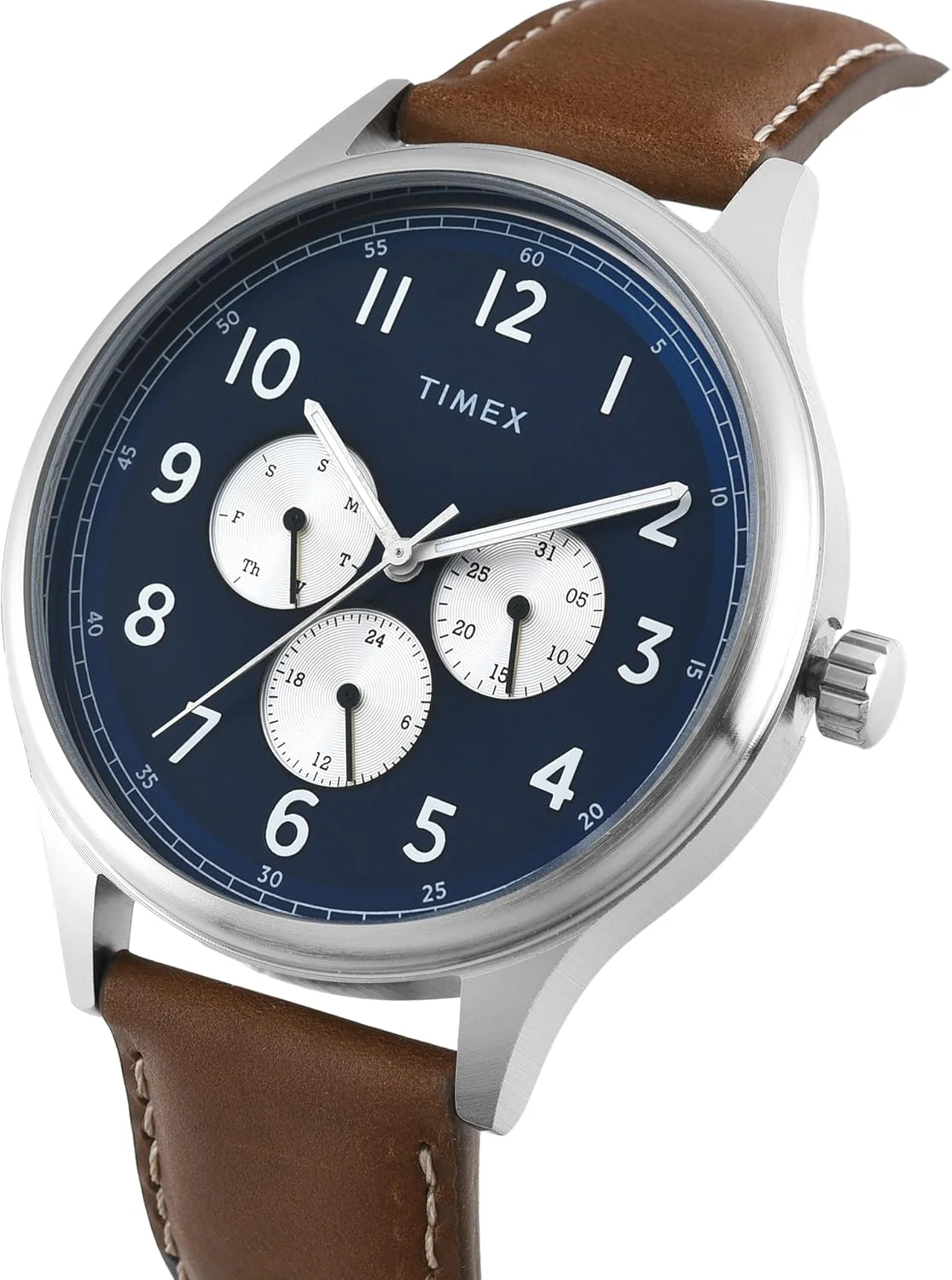 ساعت آنالوگ مردانه TIMEX با صفحه گرد و ضد آب، ساعت مچی مردانه، آبی-1، ساعت آنالوگ